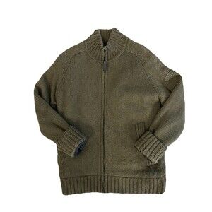 SCHOTT BROS NYC Heavyweight Sherpa Cable Sweater Jacket Army Garment  M85-237-04